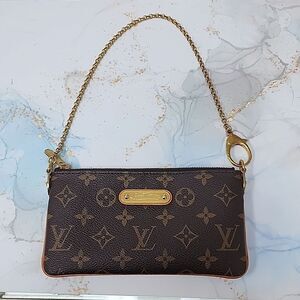 Authentic Louis Vuitton Monogram Milla MM Purse Clutch Handbag Chain